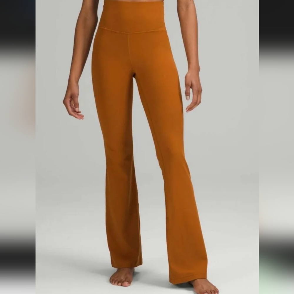 Lululemon Groove Super High Rise Flared Pants Nulu Size 8 Burnt Orange Leggings
